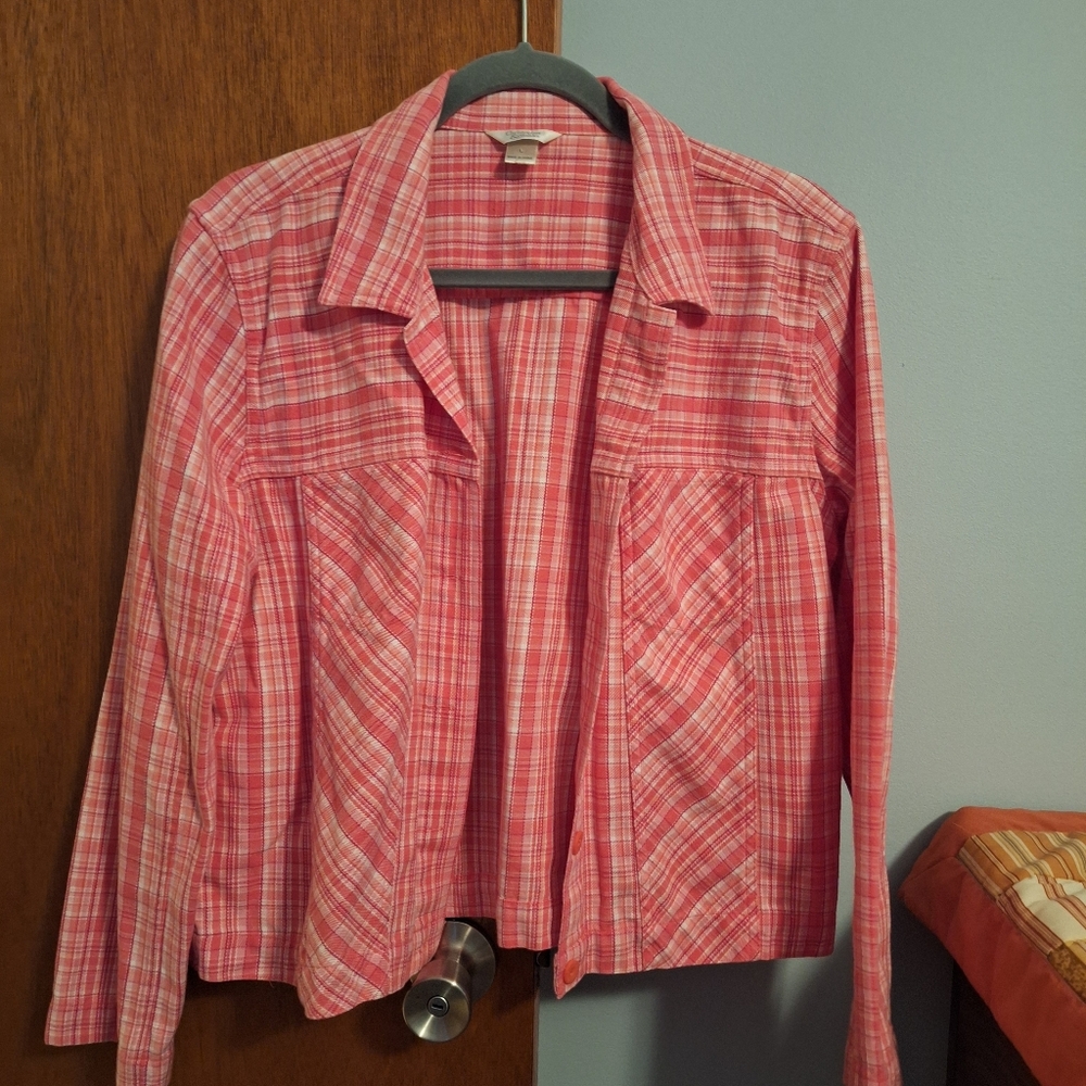 Christopher & Banks Women’s Pink/Coral Tartan Plaid Spring Jacket Size L